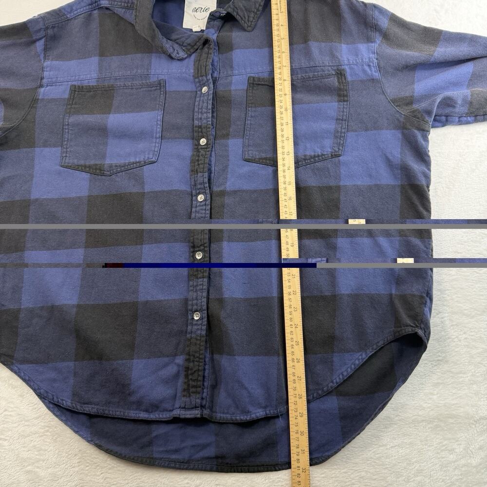 Aerie XL Shirt Anytime Fave Flannel Button Down Oversized Blue Check Flannel - Picture 11 of 13